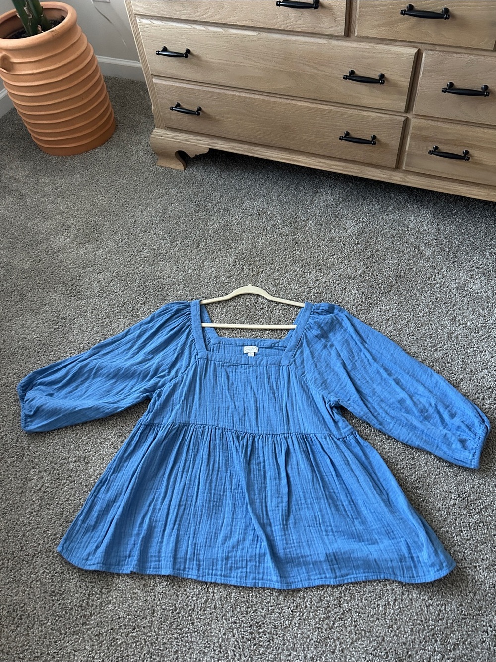 Mud Pie Blue Square-Neck Peasant Blouse